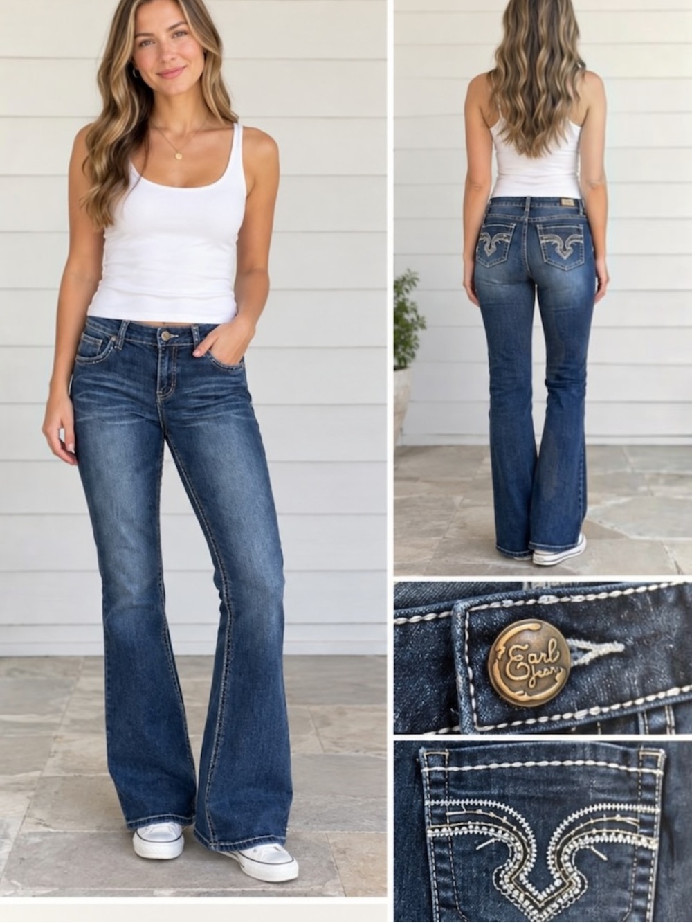Earl Jean Size 10 Dark Wash Bootcut Jeans Embroidered Pockets Y2K Western 31x31